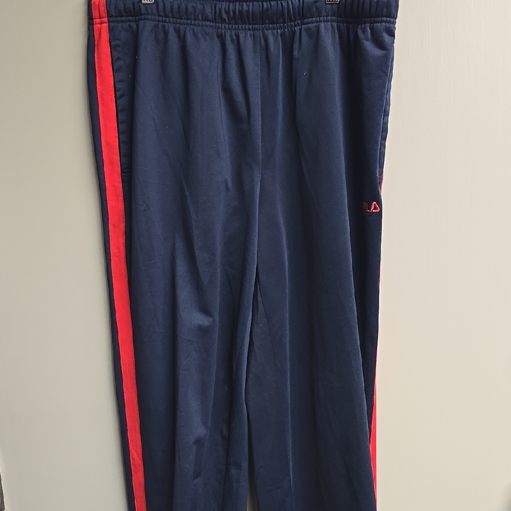 Fila Men's Navy Blue Track Pants with Red Stripe